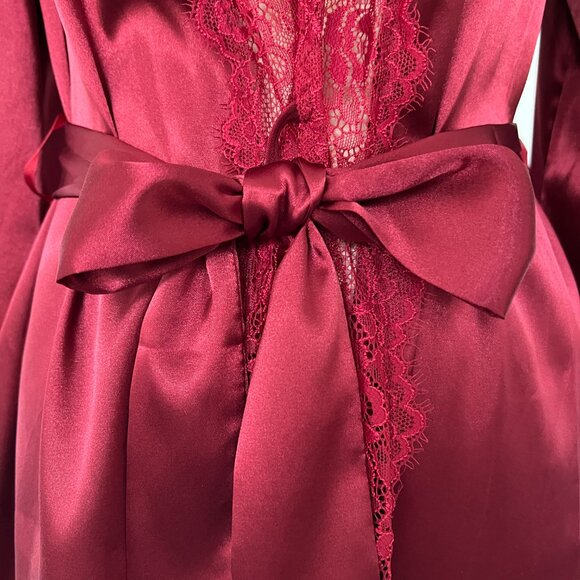 ✨ NWOT Women's Kimono Sexy Short Satin Robe Deep Burgundy Red - Size Small - Picture 8 of 8